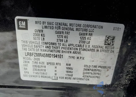 2021 Buick Envision Preferred z USA, uszkodzony, nr VIN LRBFZMR45MD194101